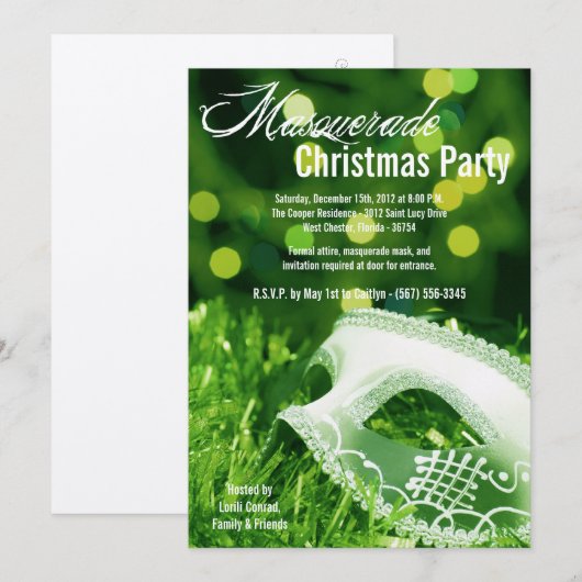 5x7 Green Masquerade Kerstmis XMAS-uitnodiging Kaart (Voorkant / Achterkant)