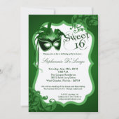5x7 Green Masquerade Mask 16 Verjaardag Uitnodigin Kaart (Voorkant)