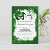 5x7 Green Masquerade Mask 16 Verjaardag Uitnodigin Kaart (Staand voorkant)