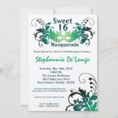5x7 Green Masquerade Sweet 16 Birthday Invitation Kaart (Voorkant)
