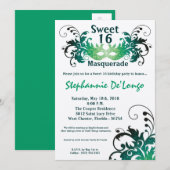 5x7 Green Masquerade Sweet 16 Birthday Invitation Kaart (Voorkant / Achterkant)