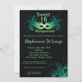 5x7 Green Masquerade Sweet 16 Birthday Invitation Kaart (Voorkant)