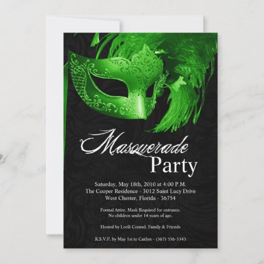 5x7 Green Masquerade Sweet 16 Birthday Invitation Kaart (Voorkant)