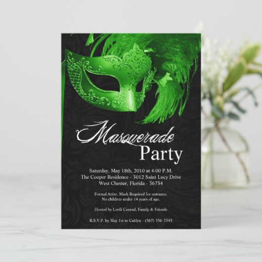 5x7 Green Masquerade Sweet 16 Birthday Invitation Kaart (Staand voorkant)