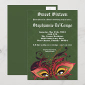 5x7 Green Masquerade Sweet 16 Birthday Invitation Kaart (Voorkant / Achterkant)