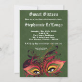 5x7 Green Masquerade Sweet 16 Birthday Invitation Kaart (Voorkant)