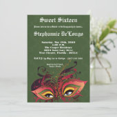 5x7 Green Masquerade Sweet 16 Birthday Invitation Kaart (Staand voorkant)