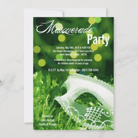 5x7 Green Masquerade Sweet 16 Birthday Invitation Kaart (Voorkant)