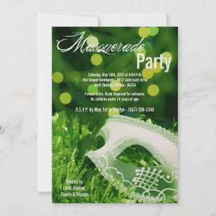 5x7 Green Masquerade Sweet 16 Birthday Invitation Kaart
