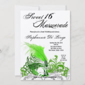 5x7 Green Masquerade Sweet 16 Birthday Invitation Kaart (Voorkant)