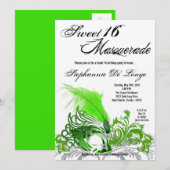5x7 Green Masquerade Sweet 16 Birthday Invitation Kaart (Voorkant / Achterkant)