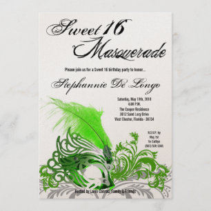 5x7 Green Masquerade Sweet 16 Birthday Invitation Kaart