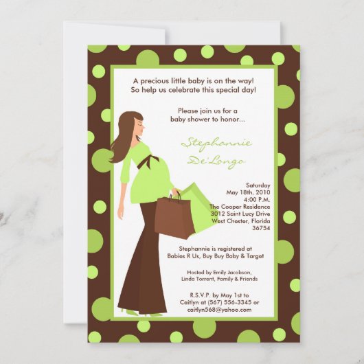5x7 Green Modern Mod Ma Baby shower Invitation Kaart (Voorkant)