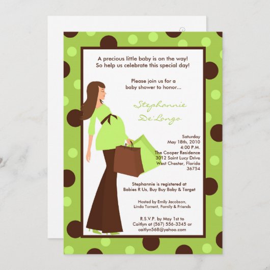 5x7 Green Modern Mod Mom Baby shower Uitnodiging (Voorkant / Achterkant)