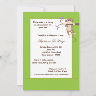 5x7 Green Monkey Baby shower Uitnodiging