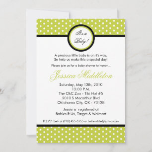 5x7 Green Polka Dot Baby shower Invitation Kaart