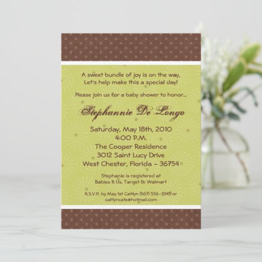 5x7 Green Polka Dot Print Baby shower Uitnodiging (Staand voorkant)