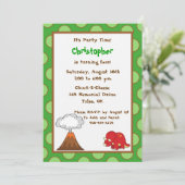 5x7 Green Polkadot Dinosaur Birthday Invite Kaart (Staand voorkant)