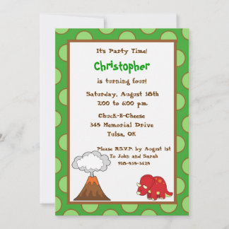 5x7 Green Polkadot Dinosaur Birthday Invite Kaart
