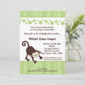 5x7 Green Pop Monkey Neutral Verjaardagsuitnodigin Kaart (Staand voorkant)