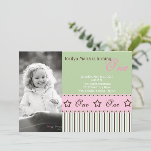 5x7 Green STAR Foto Verjaardag Uitnodiging (Staand voorkant)