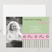 5x7 Green STAR Foto Verjaardag Uitnodiging (Voorkant / Achterkant)