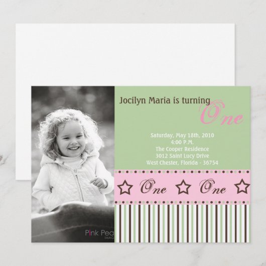 5x7 Green STAR Foto Verjaardag Uitnodiging (Voorkant / Achterkant)