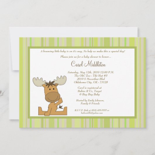 5x7 Green Woodland Moose Baby shower Invitation Kaart (Voorkant)