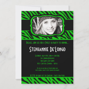 5x7 Green Zebra PHOTO Sweet 16 Birthday Invitation Kaart