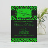 5x7 Green Zebra Print Birthday Party Invitation Kaart (Staand voorkant)