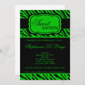 5x7 Green Zebra Print Birthday Party Invitation Kaart (Voorkant / Achterkant)