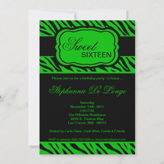 5x7 Green Zebra Print Birthday Party Invitation Kaart