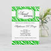 5x7 Green Zebra Print Birthday Party Invitation Kaart (Staand voorkant)