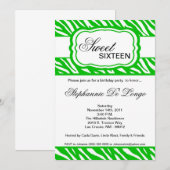 5x7 Green Zebra Print Birthday Party Invitation Kaart (Voorkant / Achterkant)