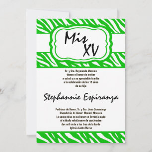 5x7 Green Zebra Print Quinceanera 15 Uitnodiging