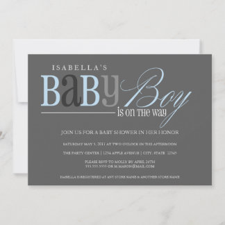 5x7 grijs Baby shower uitnodigen - Blauw Kaart