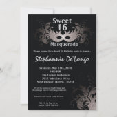 5x7 Grijs Masquerade Sweet 16 Verjaardag Uitnodigi Kaart (Voorkant)