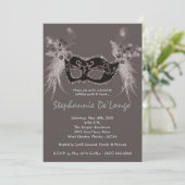 5x7 Grijs Masquerade Sweet 16 Verjaardag Uitnodigi Kaart (Staand voorkant)