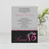 5x7 Grijs Tiara Quinceanera Party Uitnodiging (Staand voorkant)