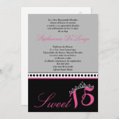 5x7 Grijs Tiara Quinceanera Party Uitnodiging (Voorkant / Achterkant)