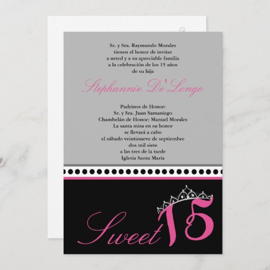 5x7 Grijs Tiara Quinceanera Party Uitnodiging (Voorkant / Achterkant)