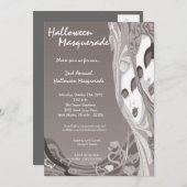 5x7 Grijze Masquerade Halloween Kostuum Uitnodigin Kaart (Voorkant / Achterkant)