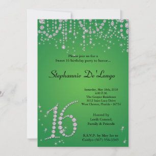5x7 Groene Diamant Sweet 16 Verjaardag Uitnodiging