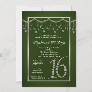 5x7 Groene Diamant Sweet 16 Verjaardag Uitnodiging