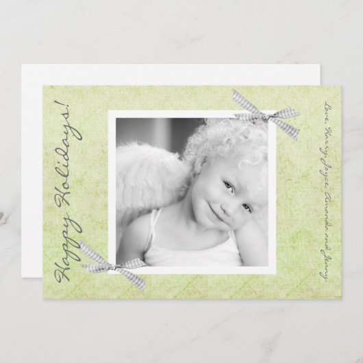 5x7 Groene Gingham RibbonFOTO Kerst Kaart (Voorkant / Achterkant)