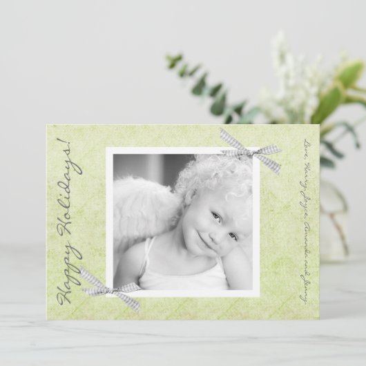 5x7 Groene Gingham RibbonFOTO Kerst Kaart (Staand voorkant)