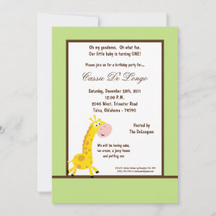 5x7 Groene Giraffe Verjaardagsfeest Uitnodigen Kaart