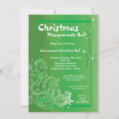 5x7 Groene Masquerade Kerstbal Uitnodiging (Voorkant)