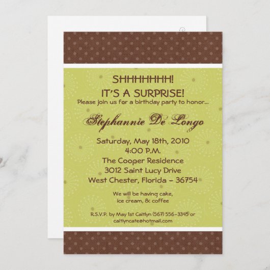 5x7 Groene Polka Dot Print Verjaardag Uitnodiging (Voorkant / Achterkant)