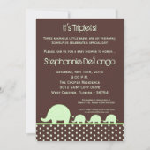 5x7 Groene Triplets Elephant Baby shower Invitatio Kaart (Voorkant)